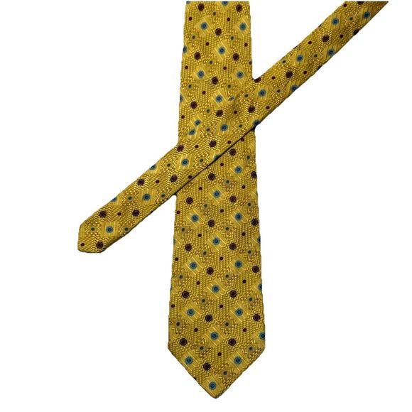 Vitaliano Pancaldi Hand Made 100% Silk Mens Tie Yellow/Gold Red/Blue Flowers - Picture 1 of 7